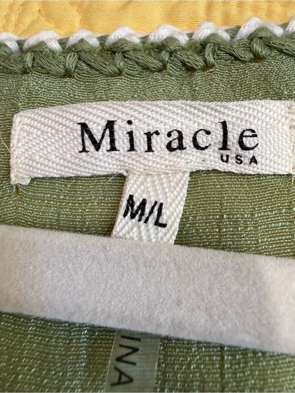 NWT Miracle M L p22 Olive Green Boho Fringe Top Colorful Crochet Accents - Picture 9 of 10